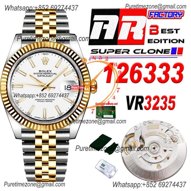 Datejust 126333 41 VR3235 Automatic Mens Watch Best Edition ARF YG White Dial On 904L Jubilee SS Bracelet CHS