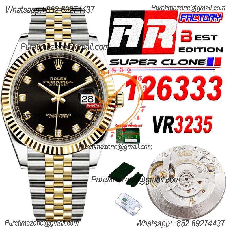 Datejust 126333 41 VR3235 Automatic Mens Watch Best Edition ARF YG Black Dial On 904L Jubilee SS Bracelet CHS