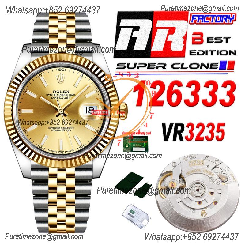 Datejust 126333 41 VR3235 Automatic Mens Watch Best Edition ARF YG Gold Dial On 904L Jubilee SS Bracelet CHS