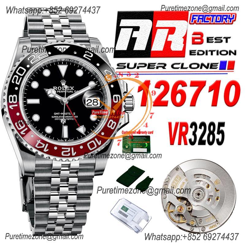 GMT Master II 126710 Cola VR3285 Automatic Mens Watch Best Edition ARF Black Dial 904L Jubilee SS Bracelet CHS