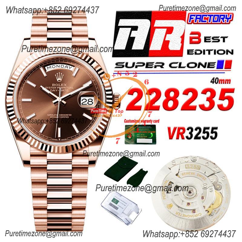 DayDate 40 228235 VR3255 Automatic Mens Watch Best Edition ARF RG Brown Stick Dial President Bracelet CHS