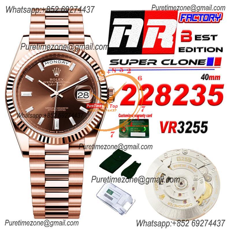 DayDate 40 228235 VR3255 Automatic Mens Watch Best Edition ARF RG Brown Diamonds Dial President Bracelet CHS