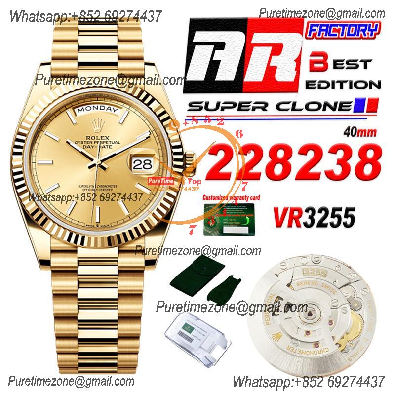 DayDate 40 228238 VR3255 Automatic Mens Watch Best Edition ARF YG Gold Stick Dial President Bracelet CHS