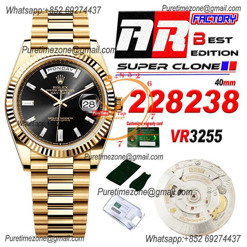 DayDate 40 228238 VR3255 Automatic Mens Watch Best Edition ARF YG Black Diamonds Dial President Bracelet CHS