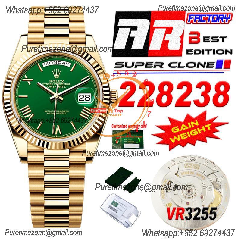 DayDate 40 228238 VR3255 Automatic Mens Watch Best Edition ARF YG Green Dial President Bracelet CHS (Gain Weight)