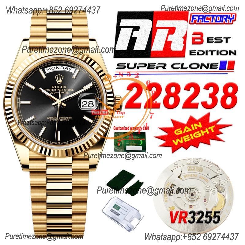 DayDate 40 228238 VR3255 Automatic Mens Watch Best Edition ARF YG Black Dial President Bracelet CHS (Gain Weight)