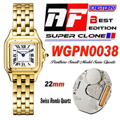 Panthère Small Model WGPN0038 Ronda Quartz Womens Watch Best Edition AF 22 YG White Dial Stainless Steel Bracelet Ladies