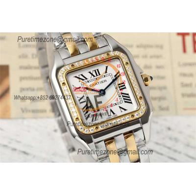 Panthère Small Model W2PN0006  Ronda Quartz Womens Watch Best Edition AF 22 YG Diamonds Bezel White Dial SS Bracelet