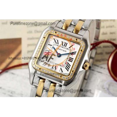 Panthère Small Model W2PN0006  Ronda Quartz Womens Watch Best Edition AF 22 YG Diamonds Bezel White Dial SS Bracelet