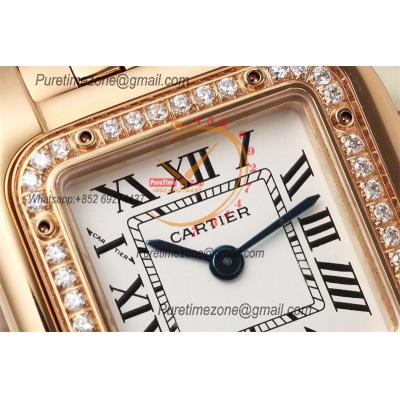 Panthère Small Model WJPN0049 Ronda Quartz Womens Watch Best Edition AF 22mm RG Diamonds Bezel White Dial SS Bracelet