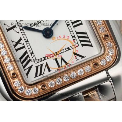 Panthère Small Model W3PN0006 Ronda Quartz Womens Watch Best Edition AF 22mm RG Diamonds Bezel White Dial SS Bracelet