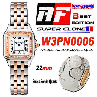 Panthère Small Model W3PN0006 Ronda Quartz Womens Watch Best Edition AF 22mm RG Diamonds Bezel White Dial SS Bracelet