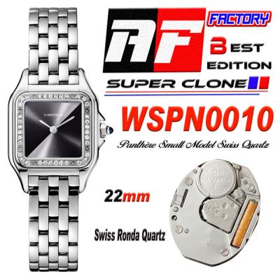 Panthère Small Model WSPN0010 Ronda Quartz Womens Watch Best Edition AF 22 Diamond Bezel Gray Dial SS Bracelet Ladies