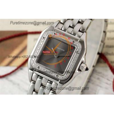 Panthère Small Model WSPN0010 Ronda Quartz Womens Watch Best Edition AF 22 Diamond Bezel Gray Dial SS Bracelet Ladies