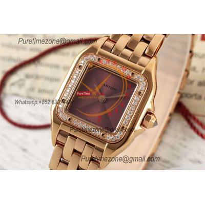 Panthère Small Model WJPN0035 Ronda Quartz Womens Watch Best Edition AF 22mm RG Diamond Bezel Brown Dial SS Bracelet