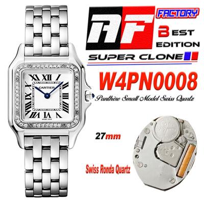 Panthère Medium Model W4PN0008 Ronda Quartz Womens Watch Best Edition AF 27 Diamond Bezel White Dial SS Bracelet Ladies