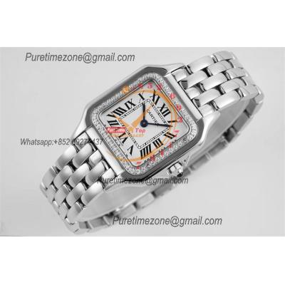 Panthère Medium Model W4PN0008 Ronda Quartz Womens Watch Best Edition AF 27 Diamond Bezel White Dial SS Bracelet Ladies