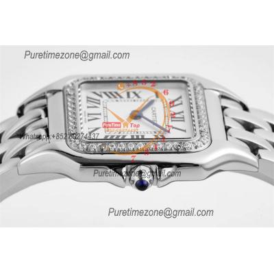 Panthère Medium Model W4PN0008 Ronda Quartz Womens Watch Best Edition AF 27 Diamond Bezel White Dial SS Bracelet Ladies