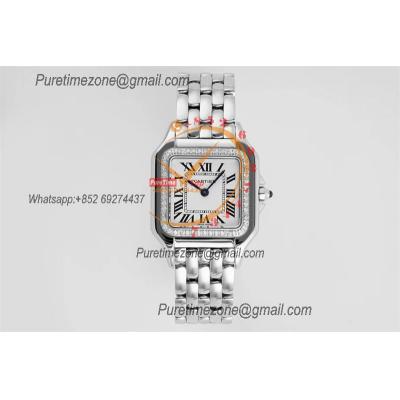 Panthère Medium Model W4PN0008 Ronda Quartz Womens Watch Best Edition AF 27 Diamond Bezel White Dial SS Bracelet Ladies