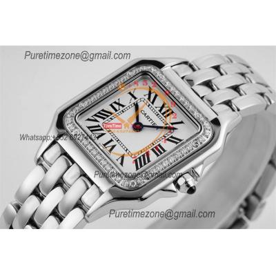 Panthère Medium Model W4PN0008 Ronda Quartz Womens Watch Best Edition AF 27 Diamond Bezel White Dial SS Bracelet Ladies