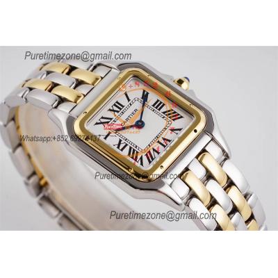 Panthère Medium Model W2PN0007 Ronda Quartz Womens Watch Best Edition AF 27mm YG White Dial SS Bracelet Ladies