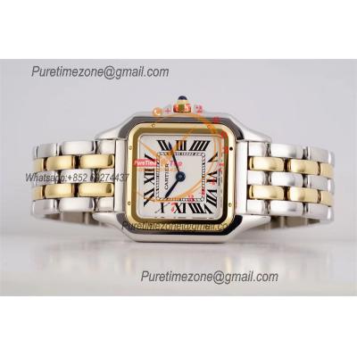 Panthère Medium Model W2PN0007 Ronda Quartz Womens Watch Best Edition AF 27mm YG White Dial SS Bracelet Ladies