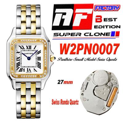 Panthère Medium Model W2PN0007 Ronda Quartz Womens Watch Best Edition AF 27 Diamond Bezel YG White Dial SS Bracelet