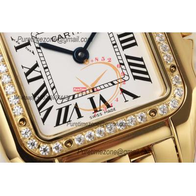 Panthère Medium Model WGPN0009 Ronda Quartz Womens Watch Best Edition AF 27 Diamond Bezel YG White Dial SS Bracelet