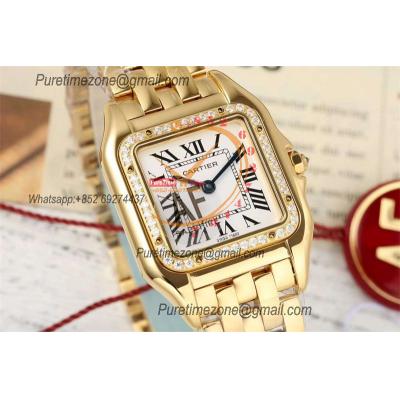 Panthère Medium Model WGPN0009 Ronda Quartz Womens Watch Best Edition AF 27 Diamond Bezel YG White Dial SS Bracelet