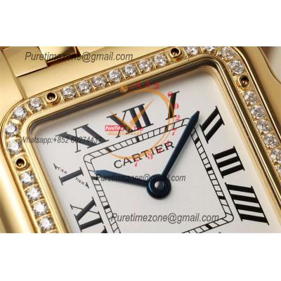 Panthère Medium Model WGPN0009 Ronda Quartz Womens Watch Best Edition AF 27 Diamond Bezel YG White Dial SS Bracelet