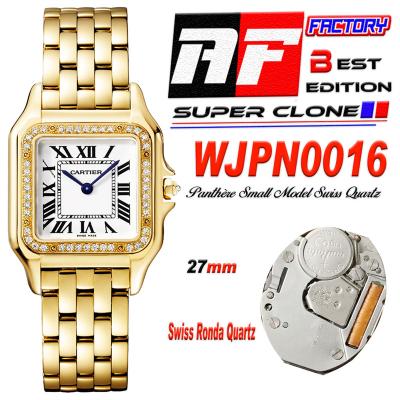 Panthère Medium Model WGPN0009 Ronda Quartz Womens Watch Best Edition AF 27 Diamond Bezel YG White Dial SS Bracelet