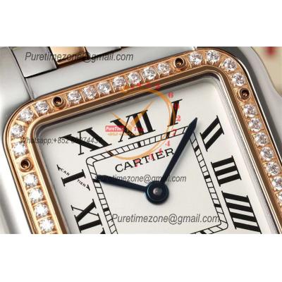 Panthère Medium Model W3PN0007 Ronda Quartz Womens Watch Best Edition AF 27 Diamond Bezel RG White Dial SS Bracelet