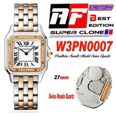 Panthère Medium Model W3PN0007 Ronda Quartz Womens Watch Best Edition AF 27 Diamond Bezel RG White Dial SS Bracelet