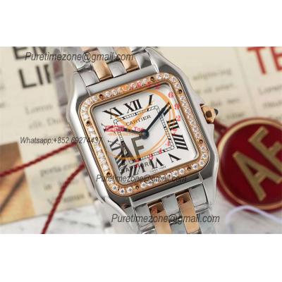 Panthère Medium Model W3PN0007 Ronda Quartz Womens Watch Best Edition AF 27 Diamond Bezel RG White Dial SS Bracelet