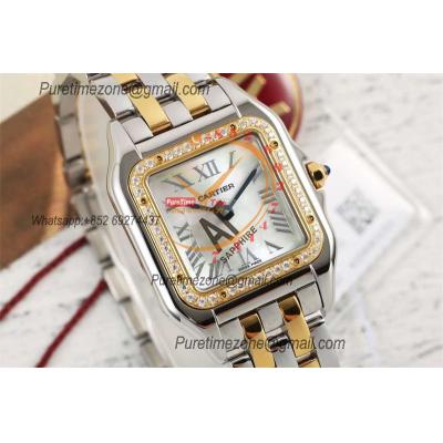 Panthère Medium Model W2PN0007 Ronda Quartz Womens Watch Best Edition AF YG Diamond Bezel 27 MOP Dial SS Bracelet