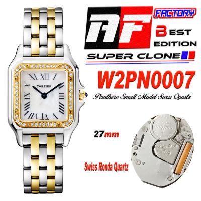 Panthère Medium Model W2PN0007 Ronda Quartz Womens Watch Best Edition AF YG Diamond Bezel 27 MOP Dial SS Bracelet