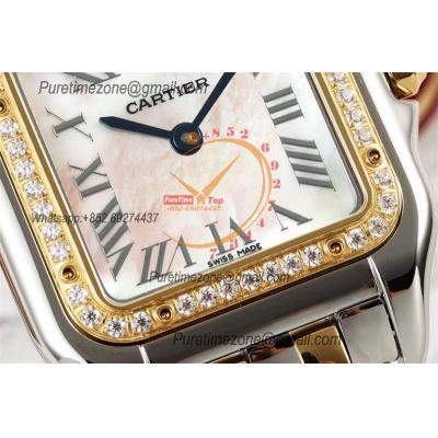 Panthère Medium Model W2PN0007 Ronda Quartz Womens Watch Best Edition AF YG Diamond Bezel 27 MOP Dial SS Bracelet