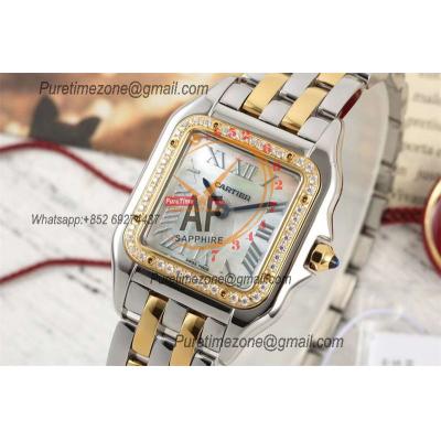 Panthère Medium Model W2PN0007 Ronda Quartz Womens Watch Best Edition AF YG Diamond Bezel 27 MOP Dial SS Bracelet