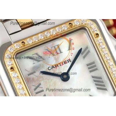 Panthère Medium Model W2PN0007 Ronda Quartz Womens Watch Best Edition AF YG Diamond Bezel 27 MOP Dial SS Bracelet