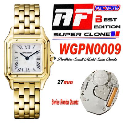 Panthère Medium Model WGPN0009 Ronda Quartz Womens Watch Best Edition AF YG 27mm MOP Dial SS Bracelet