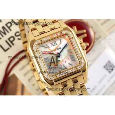 Panthère Medium Model WGPN0009 Ronda Quartz Womens Watch Best Edition AF YG 27 Diamond Bezel MOP Dial SS Bracelet