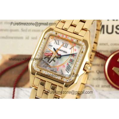 Panthère Medium Model WGPN0009 Ronda Quartz Womens Watch Best Edition AF YG 27 Diamond Bezel MOP Dial SS Bracelet