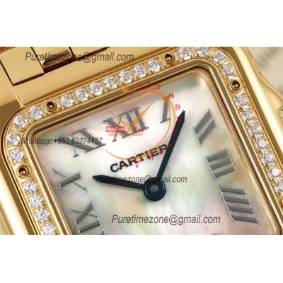 Panthère Medium Model WGPN0009 Ronda Quartz Womens Watch Best Edition AF YG 27 Diamond Bezel MOP Dial SS Bracelet