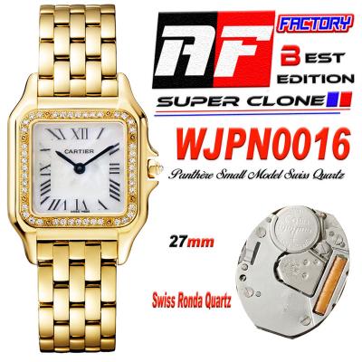 Panthère Medium Model WGPN0009 Ronda Quartz Womens Watch Best Edition AF YG 27 Diamond Bezel MOP Dial SS Bracelet