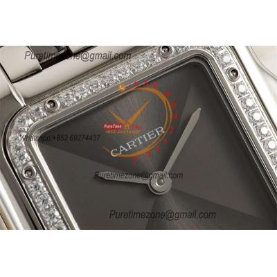 Panthère Medium Model W4PN0008 Ronda Quartz Womens Watch Best Edition AF 27 Diamond Bezel Gray Dial SS Bracelet Ladies