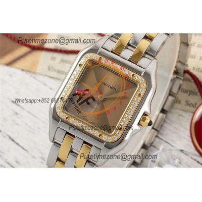 Panthère Medium Model W4PN0008 Ronda Quartz Womens Watch Best Edition AF 27 YG Diamond Bezel Gold Dial SS Bracelet