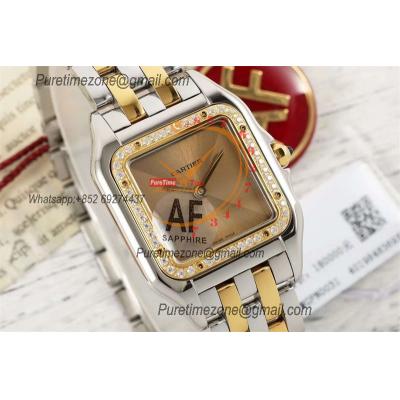 Panthère Medium Model W4PN0008 Ronda Quartz Womens Watch Best Edition AF 27 YG Diamond Bezel Gold Dial SS Bracelet