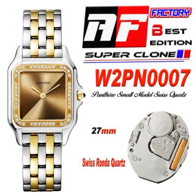 Panthère Medium Model W4PN0008 Ronda Quartz Womens Watch Best Edition AF 27 YG Diamond Bezel Gold Dial SS Bracelet