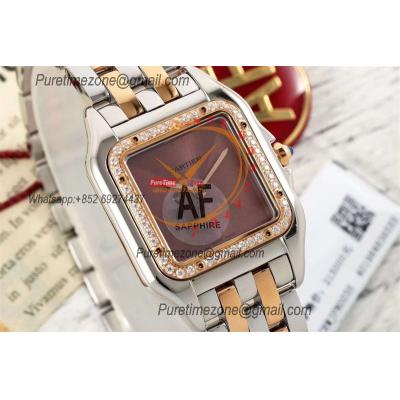 Panthère Medium Model W3PN0007 Ronda Quartz Womens Watch Best Edition AF 27 RG Diamond Bezel Brown Dial SS Bracelet