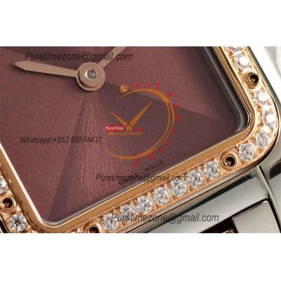 Panthère Medium Model W3PN0007 Ronda Quartz Womens Watch Best Edition AF 27 RG Diamond Bezel Brown Dial SS Bracelet